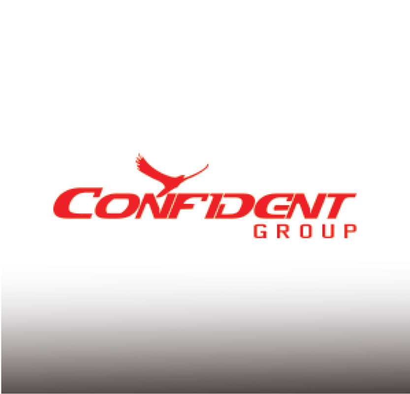 Confident Group logo in red script with a stylised eagle motif on a white background