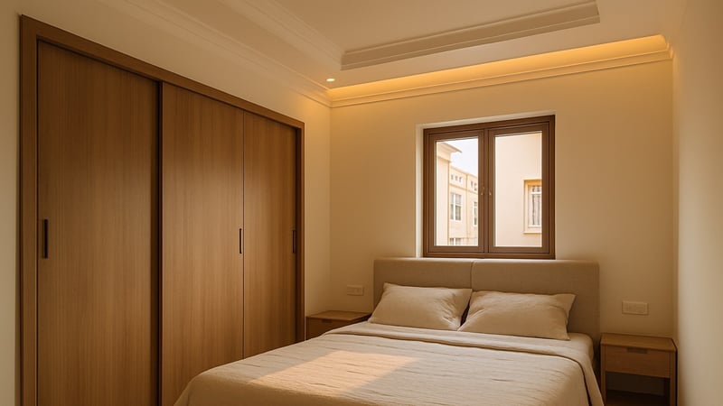 Bedroom design for Hyderabad apartments — compact layouts, climate-smart materials, wardrobe choices, and false ceiling tips.